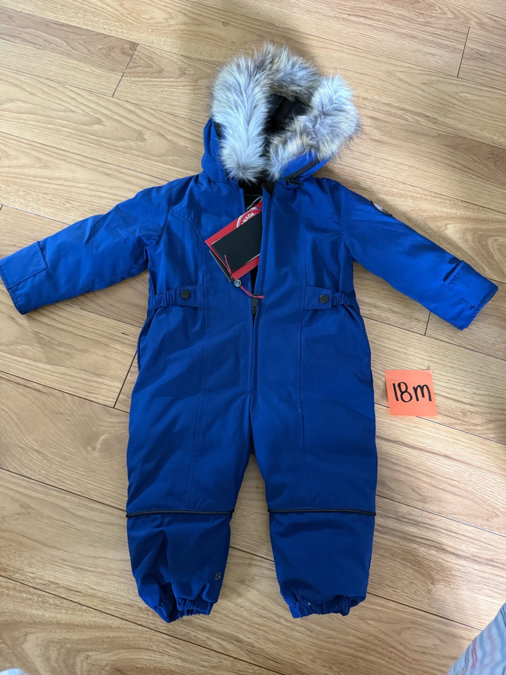 Toddler Blue Insulated Puffer Snowsuit with Faux Fur Hood - 18M